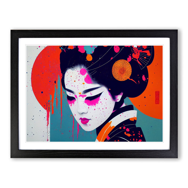 Geisha Paint Splatter Vol.4 Abstract - Single Picture Frame Print, 25cm H x 34cm W x 2cm D, Black Framed