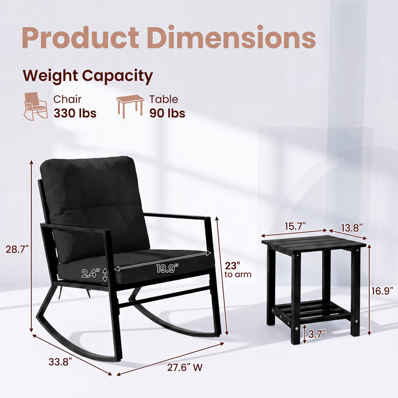 Ensemble de conversation berçant pour 2 personnes avec coussins, Black
