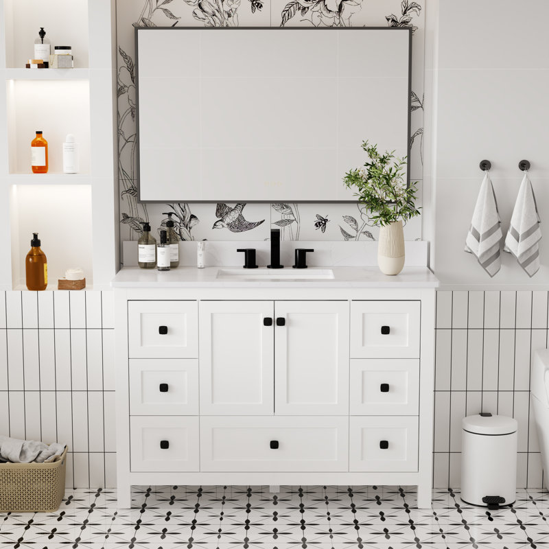 Modern 48" Bathroom Vanity With Quartz Stone Countertop,ceramic Sink, 48"