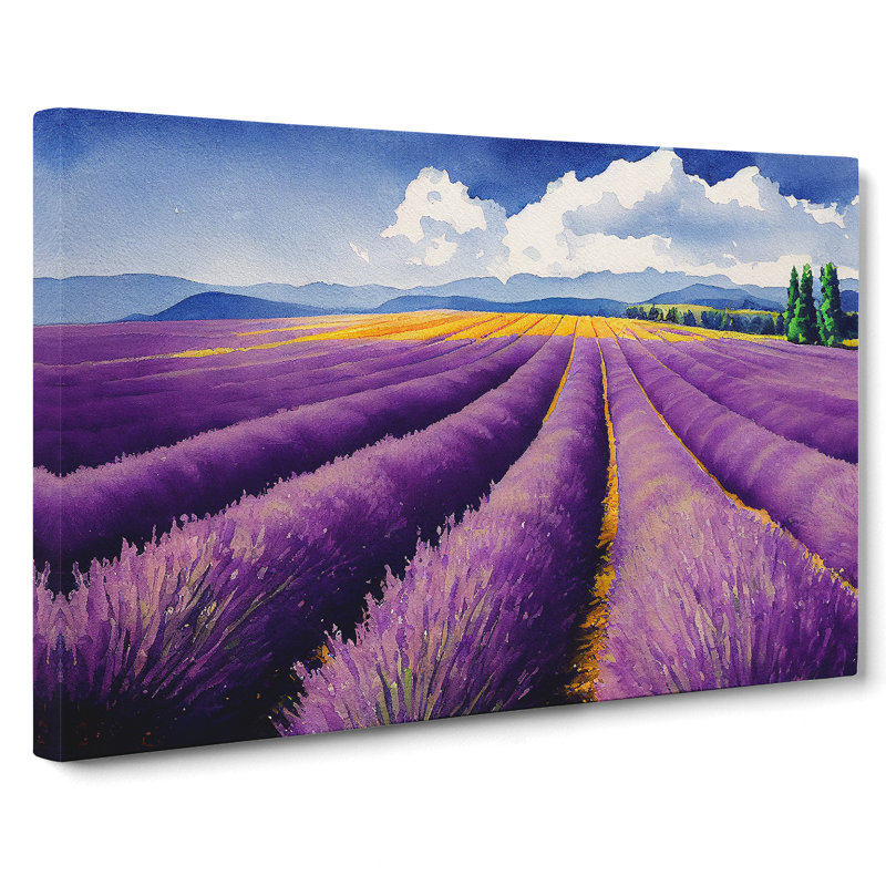 Watercolour Lavender Field Vol.6 - Wrapped Canvas, 35cm H x 50cm W x 3cm D