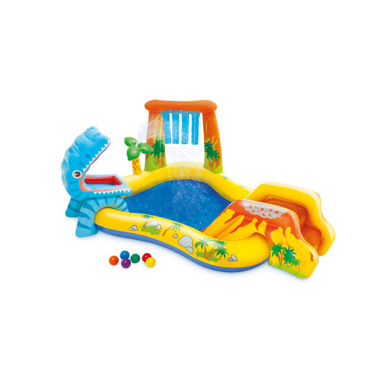 Intex: aire de jeu gonflable Dinosaur - aire de jeu pour enfants avec glissade d'eau, palmier et cascade intégrés, 8 pi 2 po x 6 pi 3 po x 3 pi 7 po, convient aux enfants de 2 ans et plus