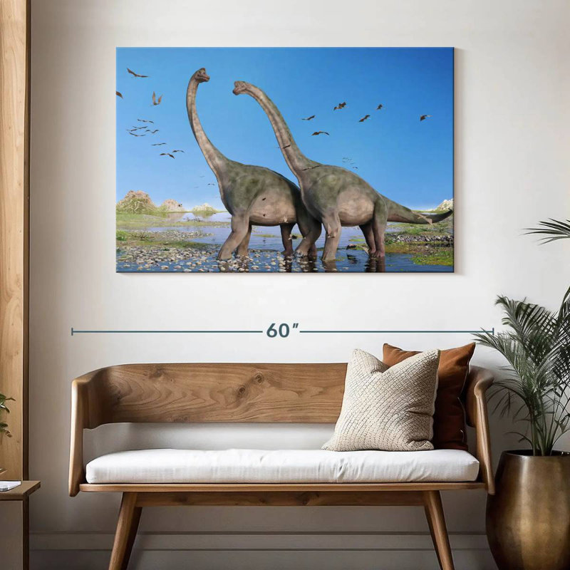 Ashelle Brachiosaurus And Pterosaurs, 32" H x 48" W