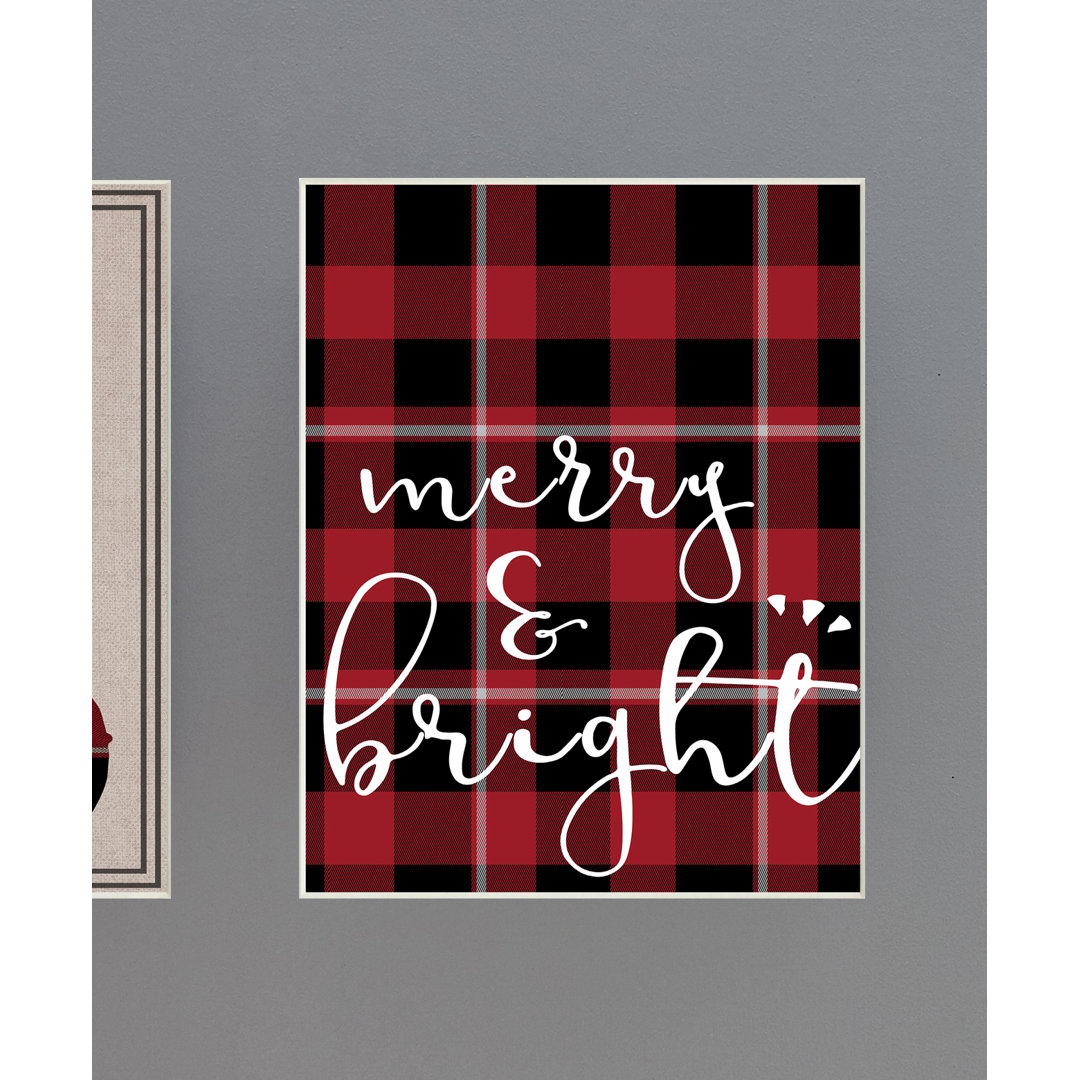 Merry & Bright Plaid Typography by Daphne Polselli - Textual Art Print The Holiday Aisle® 
