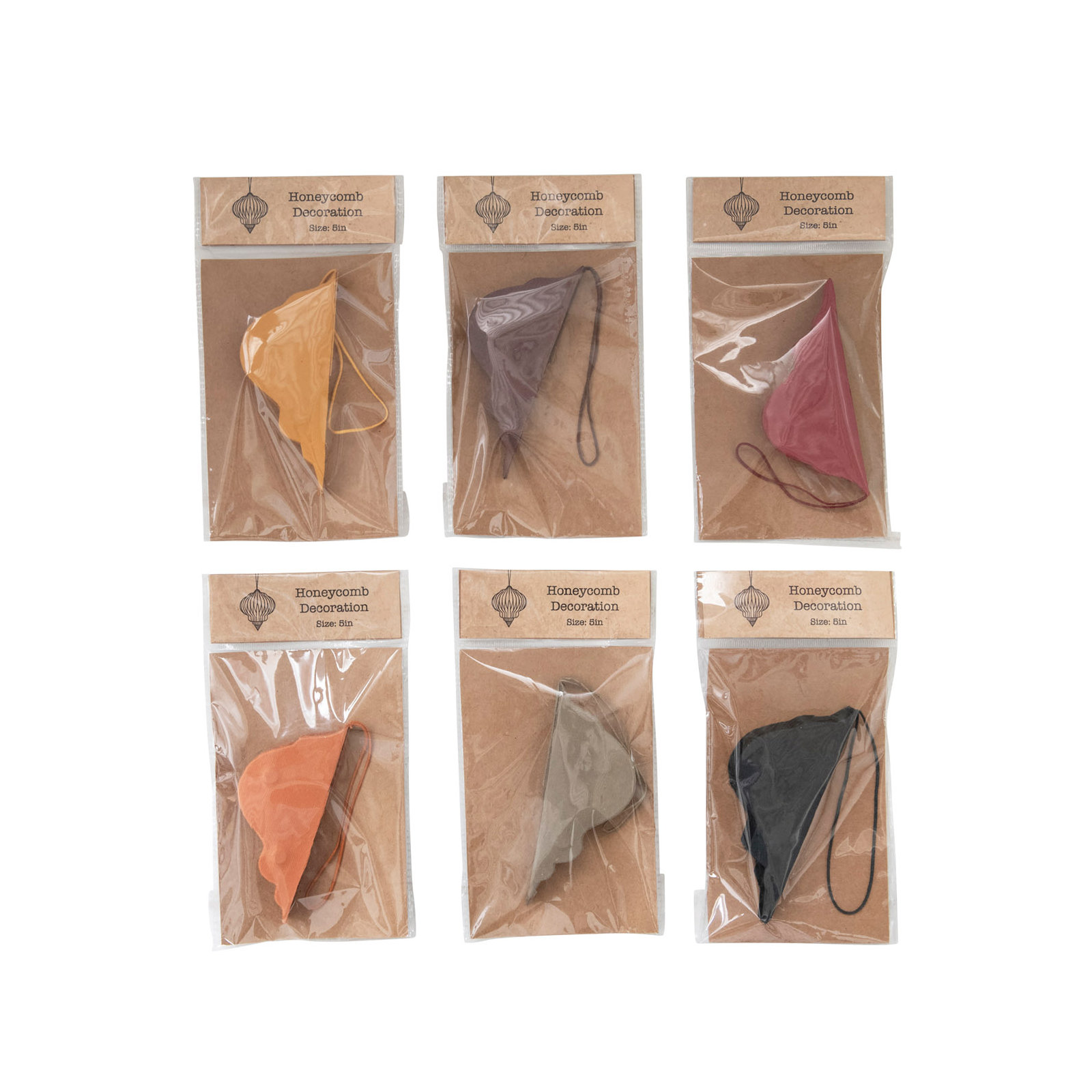 Set of 6 Multicolor Paper Honeycomb Ornaments