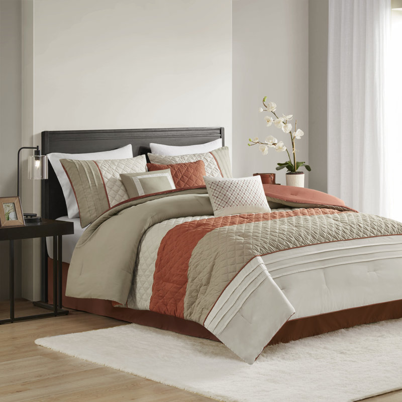 Jenson Spice Color Block Stripe 7-Piece Cal King Comforter Set with Throw Pillows, Spice