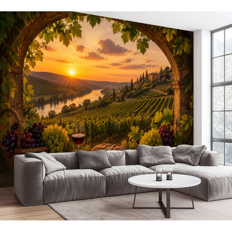 Papier peint auto-adhésif Vineyard Sunset Wine Grapes, 100.08" L x 144" W