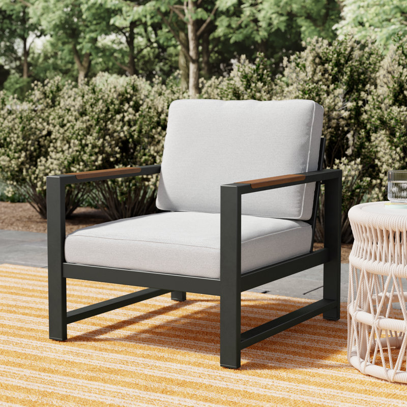 Jayton Powder Coated Aluminum Outdoor Lounge Chair, Black, Beige