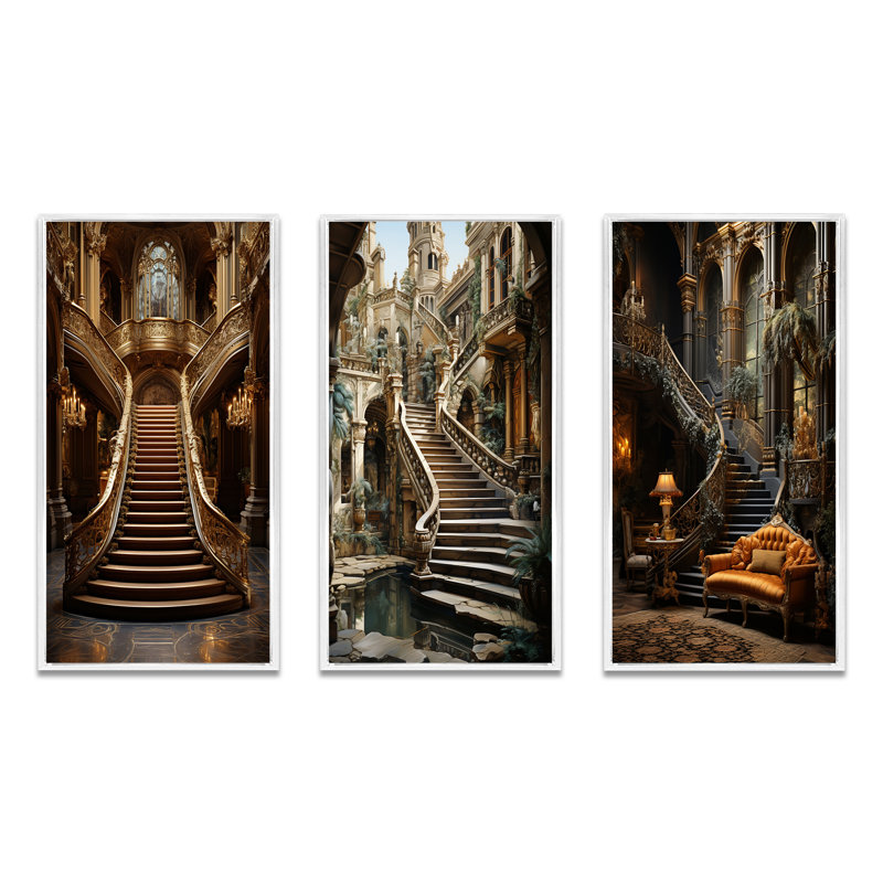 Castles Royal Refuge Rich - ensemble de 3 reproductions, H 28 po x l 36 po, Cadre blanc