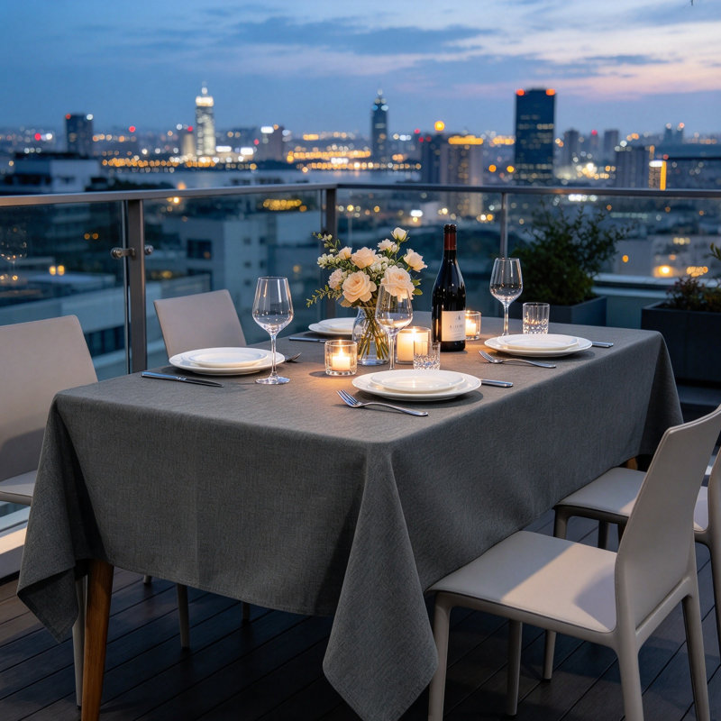 Waterproof Grey Linen Effect Rectangular Tablecloth 132x178cm