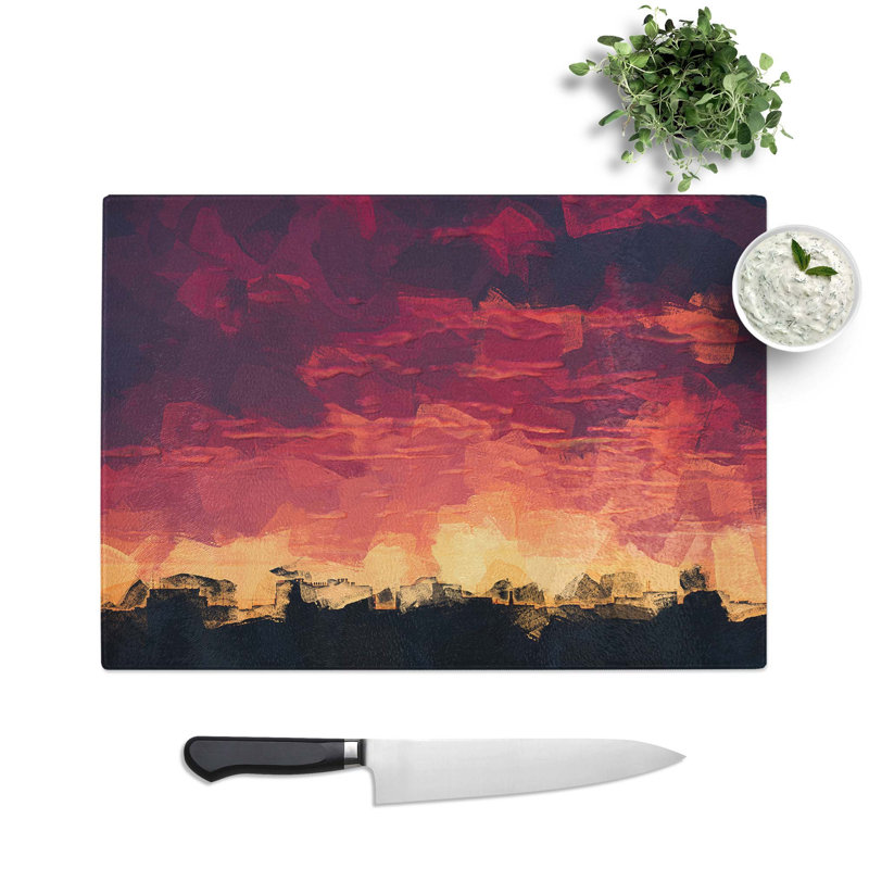 Glass Flaming Skies in Abstract Chopping Board, 28.5 cm W x 20 cm L