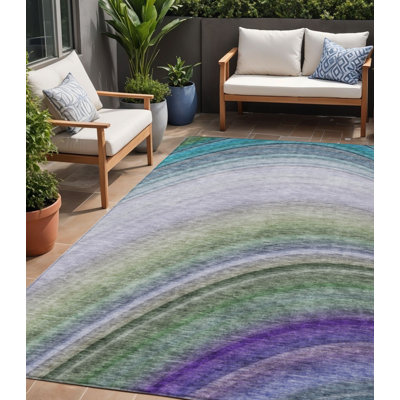 HomeRoots 5' X 8' Teal Blue Artichoke Green And Green Abstract Washable Indoor Outdoor Area Rug