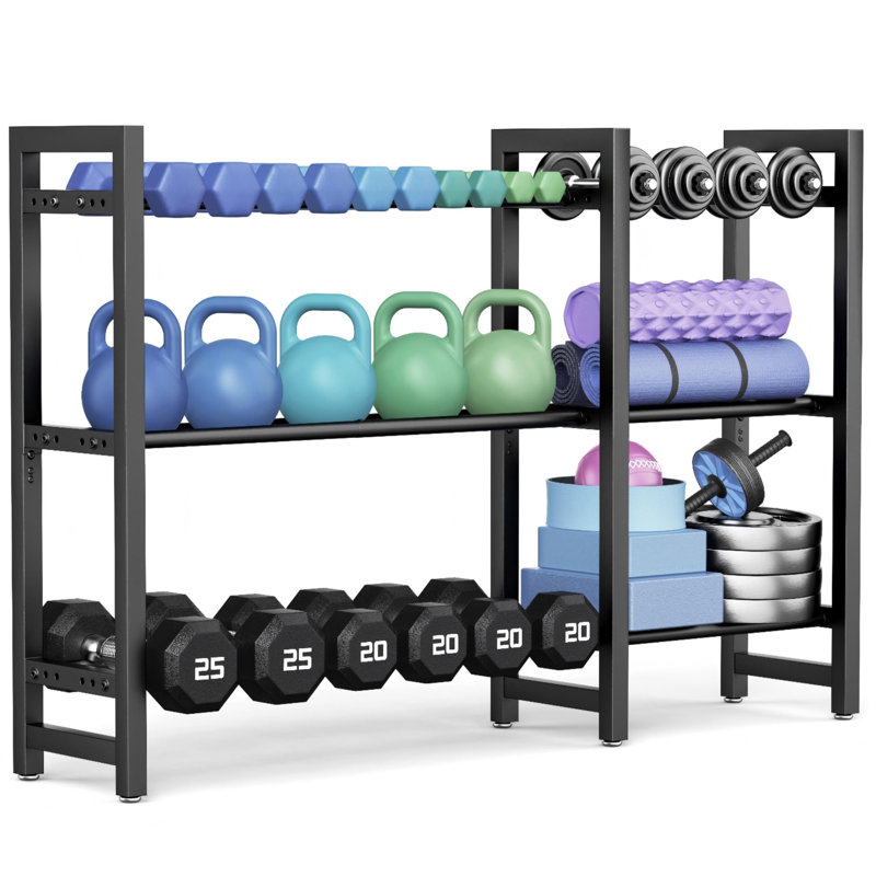 Dumbbell Rack 3-Tier 50 Inch Metal Weight Stand Holder Adjustable Spacing Dumbbell Storage For Home Gym Storage