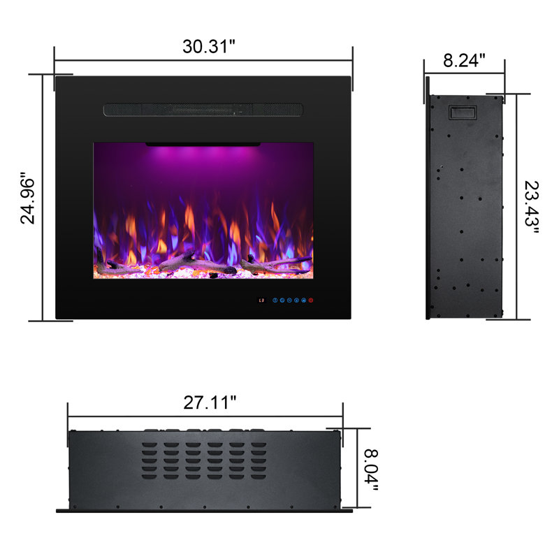 Abdualeem Electric Fireplace Insert with 5120 BTU, 24.96" H x 30.3" W x 8" D