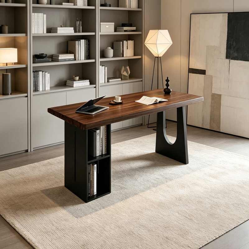 Bureau d'écriture en acier au carbone et bois de noyer épais, 29.52" H x 47.24" W x 23.62" D