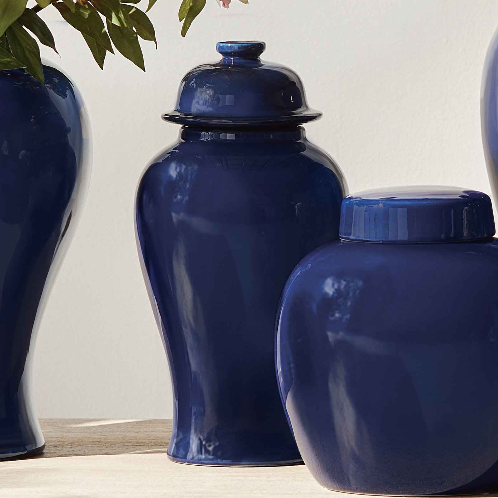 Ricki Ceramic Ginger Jar, Dark Blue, 13.25"