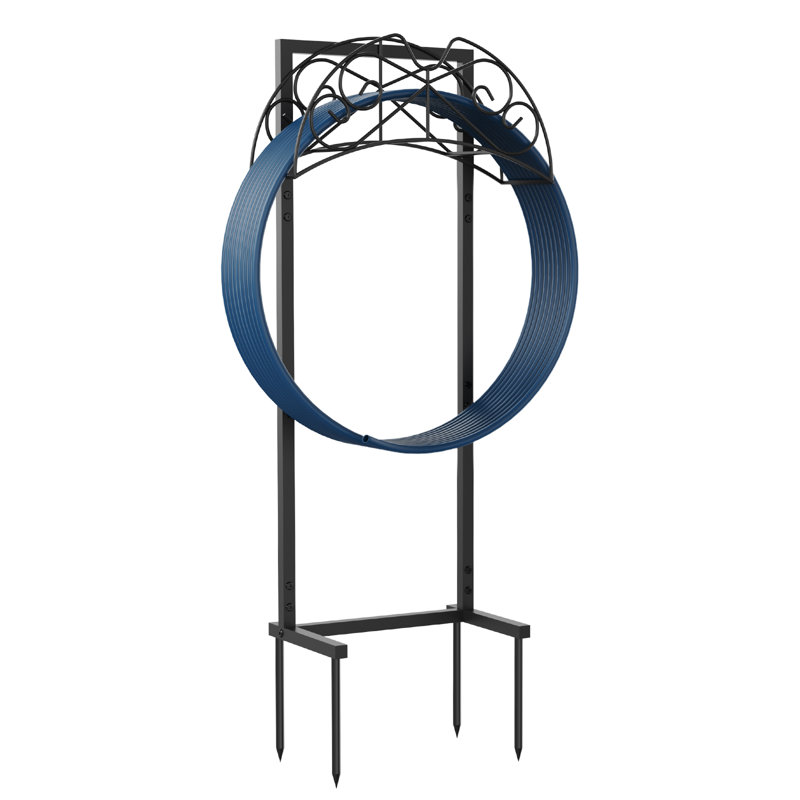 Support de boyau d'arrosage extérieur autoportant avec motif de volutes décoratives