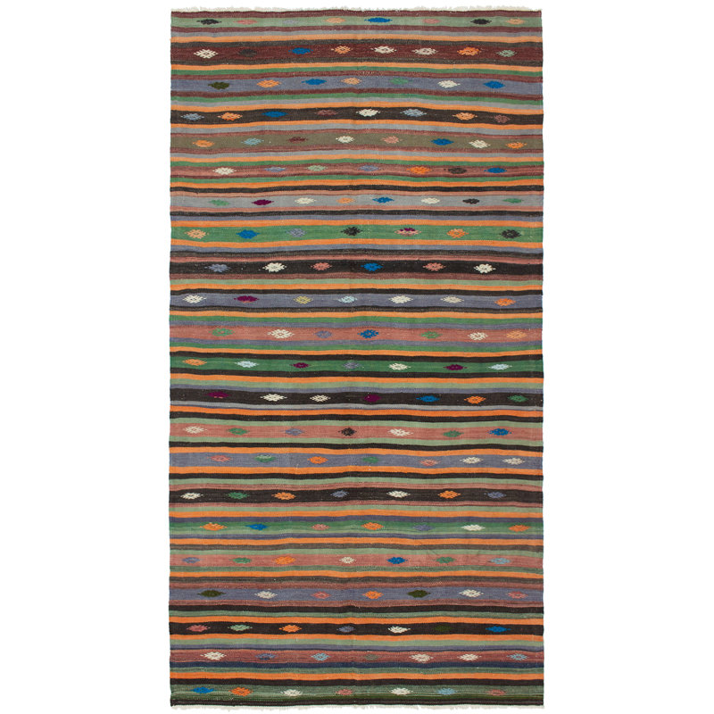 Tapis cuivre / vert / brun clair en laine tissé à plat à la main 5 pi 4 po x 10 pi 10 po Bontang