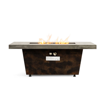 50000Btu 42 - Inch Outdoor Rectangle Fire Pit Table For Backyard And Patio, Cement Imitating Texture, 2 In 1 Function, Electronic Ignition, Zinc Aluminum Alloy Tabletop, Iron Base With Vintage Wood