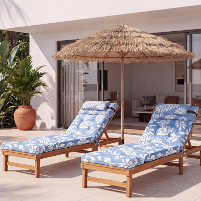Outdoor 5'' Chaise Lounge Seat Back Cushion with Headrest and Ties