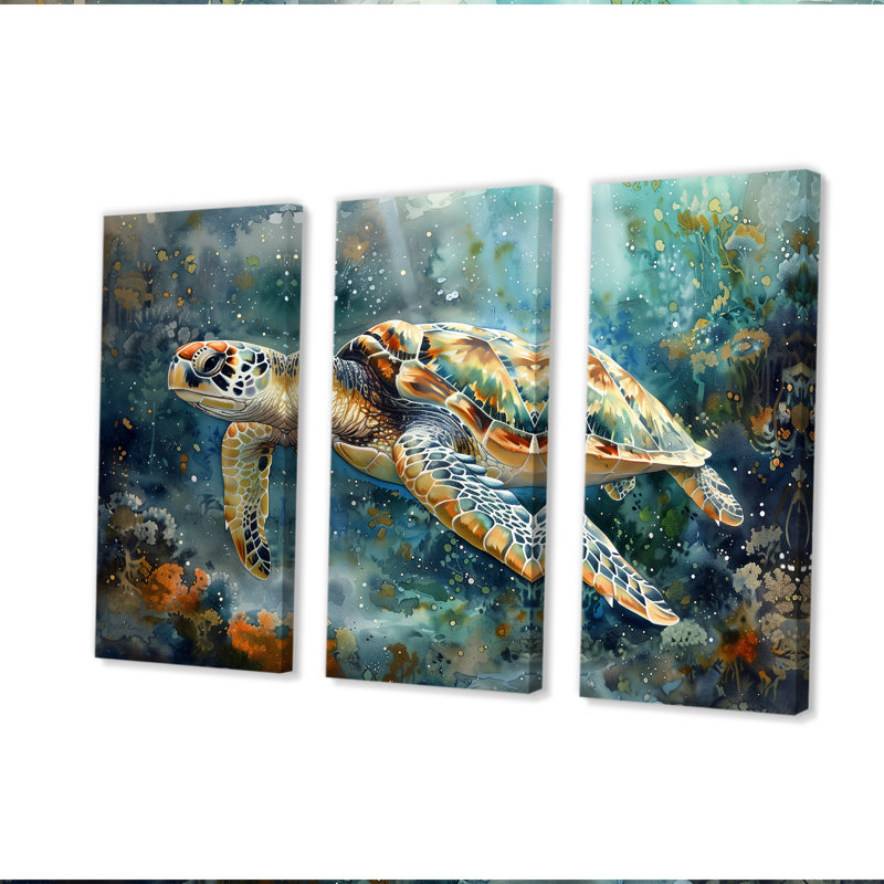 «Sea Turtle Journey II - Ensemble de créatures marines», Toile tendue, H 28 po x l 36 po x P 1 po