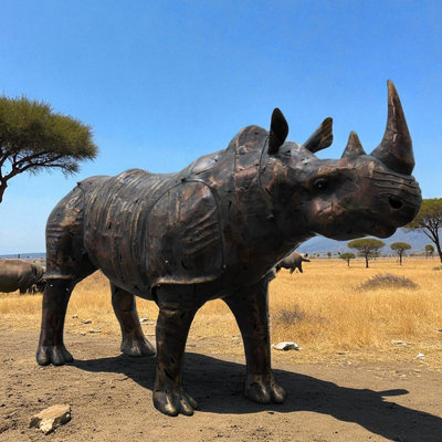 57.5in. Tall Rumble Rhinoceros Iron Garden Statue