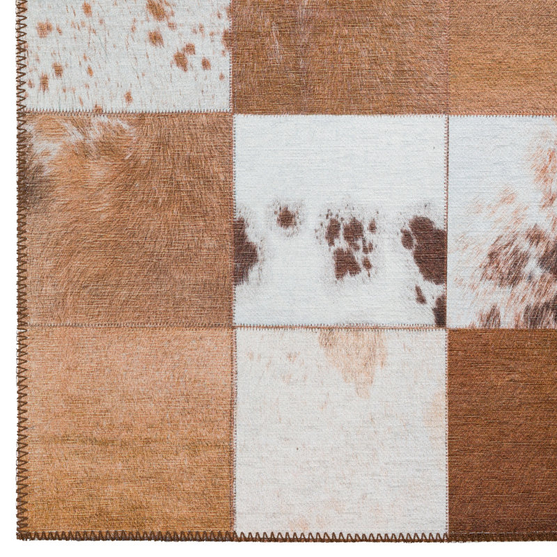 Tapis brun en patchwork tissé à la machine Patchwork, Rectangle 3 pi x 5 pi