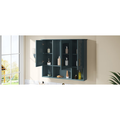 Armoire à pharmacie murale 35 po 2 en 1 avec tablettes réglables et portes à fermeture douce, miroir haute définition avec rangement pour meuble-lavabo de salle de bain
