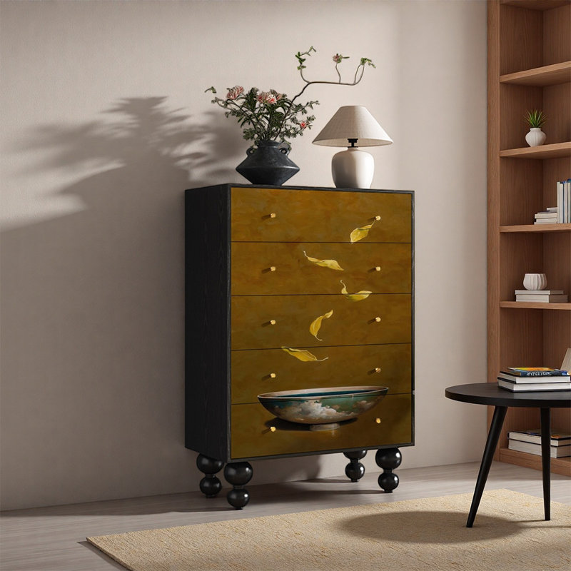Armoire de rangement à cinq tiroirs en noyer