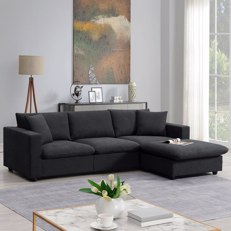 Ensemble de canapé modulaire 100,4 x 64,6 po, ensemble de canapé en L avec 2 coussins gratuits, ensemble de canapé en polyester 4 places avec repose-pieds convertible