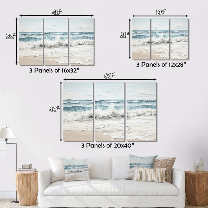 Plage, paysage minimaliste III, impression sur toile 3 pièces, H 28 po x l 36 po x P 1 po
