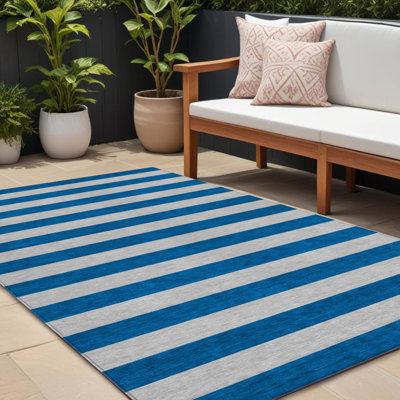 Tapis intérieur antidérapant à rayures bleues et ivoire 9 'X 12'