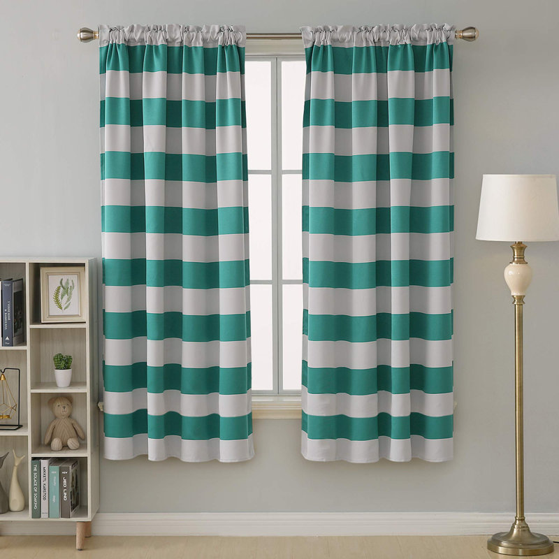 Zamudio Room Darkening Curtain Pair, Teal/White, 52" W x 72" L