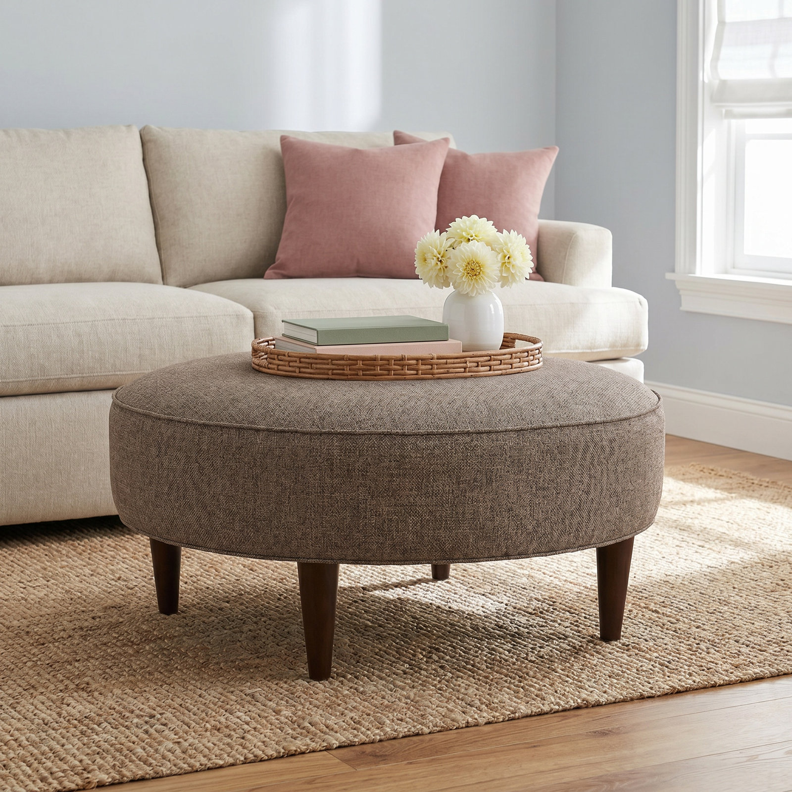 Dispatch Upholstered Ottoman, Dark Walnut, Nomad Snow Crypton® Chenille