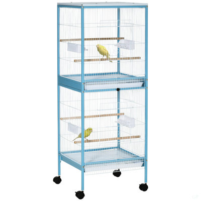 Pawhut Large Bird Cage With 1.7 Ft. Width For Wingspan, Bird Aviary Indoor With Multi-Door Design, Fit For A Canary, Finch, Conure, 55", Light Blue