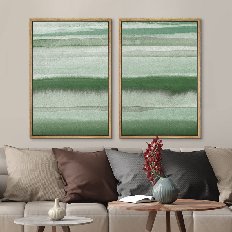 «Émeraude vert pastel, coups de peinture murale, art moderne, décor rustique minimaliste, chambre à coucher», 2 pièces