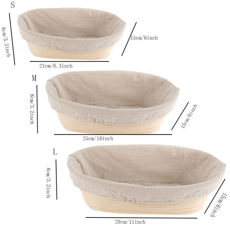 1Pcs Oval Leavened Bread Proofing Basket Prep Bowl, Handmade Rattan Basket with Liner, Suitable for Home Artisan Sourdough Bread Baking Kit