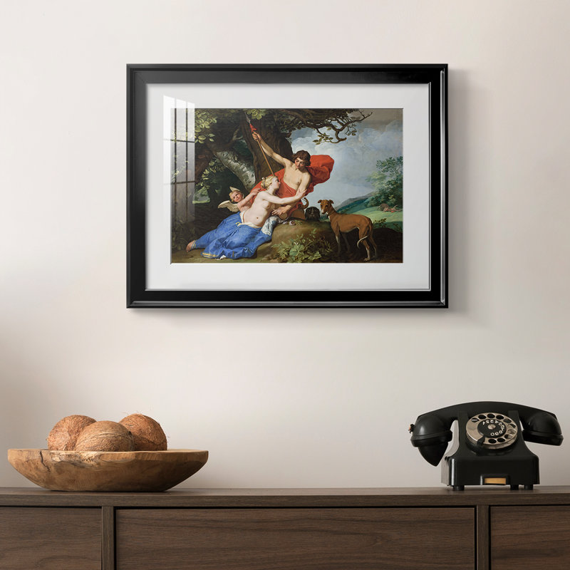 Vénus et Adonis-Abraham Bloemaert-Reproduction encadrée avec passe-partout et verre-1632, Noir, 18,5 x 24,5