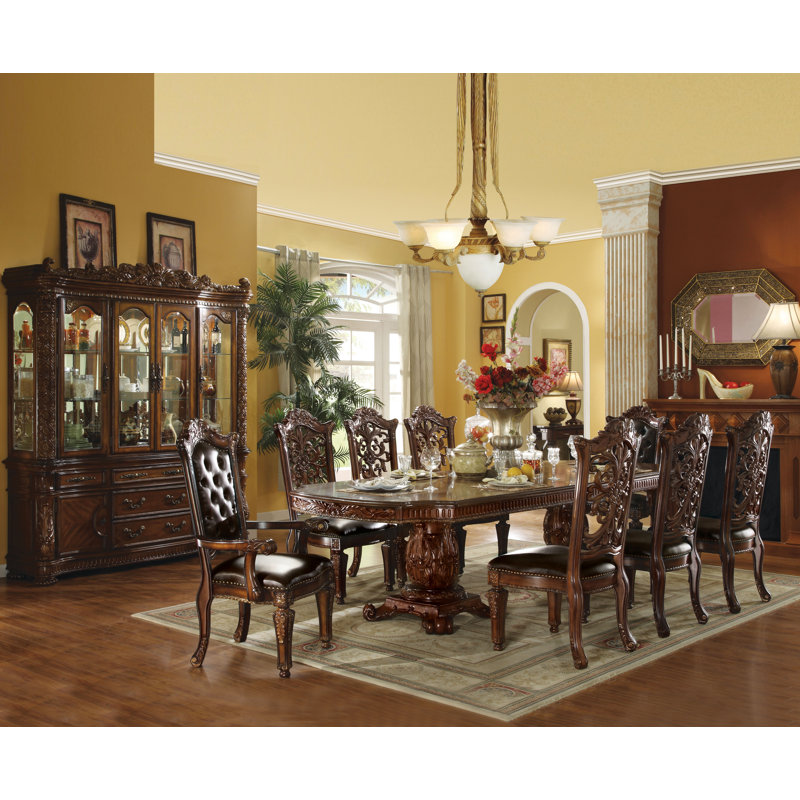Synthia 9 Pieces Extendable Dining Set, Cherry