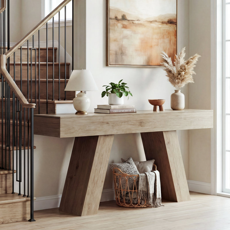 Console 63 po en bois avec tiroirs - Table de canapé d'entrée / de couloir, Marron clair, Marron clair