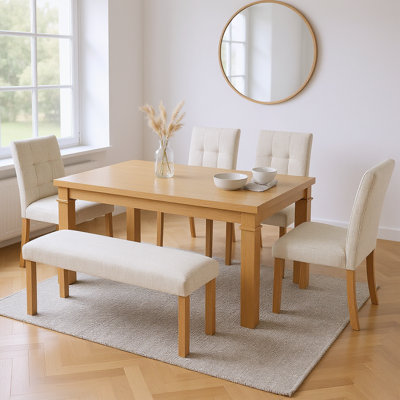 6-Piece Space-Saving Dining Table Set with Rectangular Table Upholstered Chairs and Bench