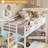 Twin Over Full Bunk Beds Bunk beds with a twin-size upper bunk and a full-size lower bunk, each equipped with 4 storage drawers and 3 open shelves; metal bunk beds with LED lights, charging stations, and wall hangings; L-shaped bunk beds with safety rails and ladders.-1251377888