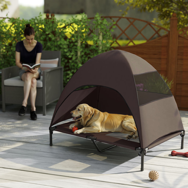 Lit pour chien surélevé d'extérieur avec auvent, Brun