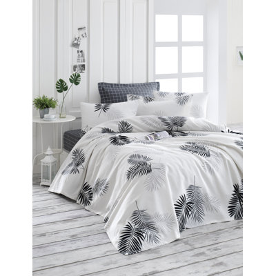 Ensemble de couvre-lit 100% coton blanc / gris / noir Adells