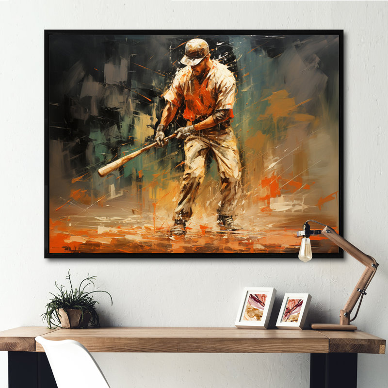 Baseball abstrait Infield - imprimé, H 34 po x l 44 po x P 1,5 po, Cadre flottant noir