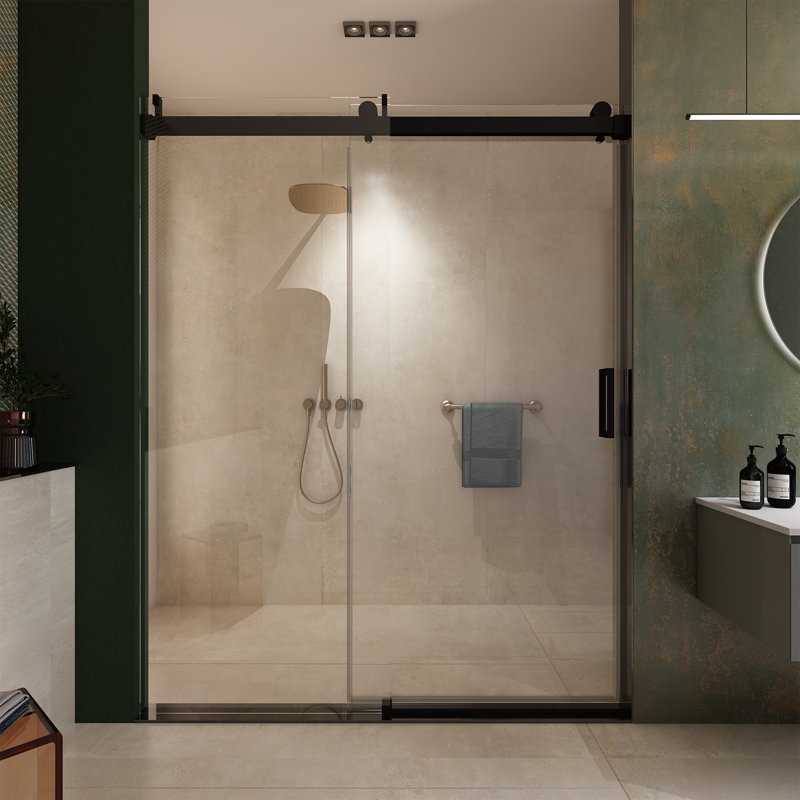 Black Frameless Sliding Shower Door with Tempered Glass