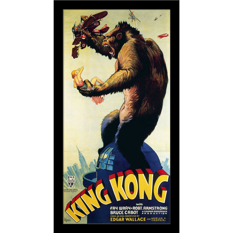 Film King King 1933 - Publicité sur papier, Papier encadré noir, H 34 po x l 19 po x P 1,25 po