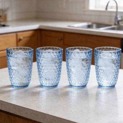 4Pcs 12Oz Stylish Diamond Pattern Glasses, Perfect For Cocktails Water And Beverages