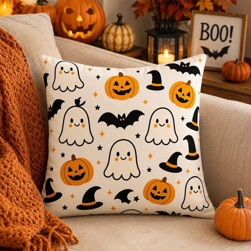Ensemble de 2 coussins décoratifs d'Halloween pour canapé et décoration intérieure