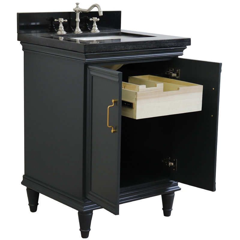 Ilfracombe 25'' Single Bathroom Vanity with Top, Dark Grey, Black Galaxy Granite