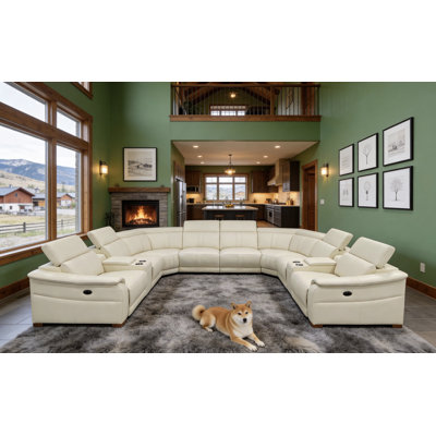 Mietoon Leather Match Large Seating Power Recliner Sectional